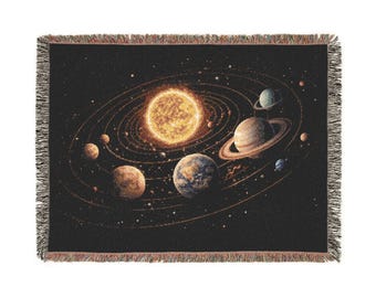 Vintage Cosmic Planets Woven Blanket