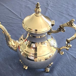 F.B. Rogers Silverplate Coffee Pot, Footed, Vintage '50s, Ornate Scroll Trim