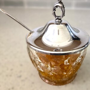 Silverplate Jam Pot · Pressed Glass Marmalade Jar w/ Lid · Vintage 1940s Server