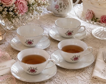 Lenox "Ballad Rose" 8-delige set – 4 theekopjes, 3 schotels, broodbord