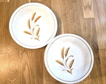 Edwin Knowles "Golden Wheat" China Vintage 1950s Farmhouse Style Pair 7" Coupe Bowls