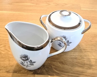 Royal Song "Moonlight Rose" Milchkännchen & Zucker - Vintage MCM Porzellan -Platinumrande · Rose Blush