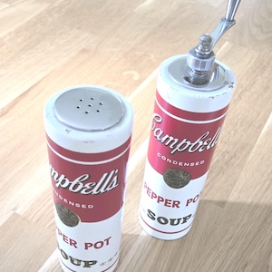 Campbell’s Pepper Pot Wooden Salt & Mill Set — 1960s Vintage Advertising — RARE