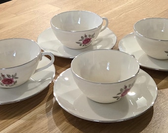 Lenox Ballad Rose – Vintage Assortment: 4 Teacups, 3 Saucers & 1 6" Bread Plate –