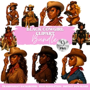 Black Cowgirl Clipart Bundle | Cowgirl Digital Art Black Woman | Melanin Western PNG | African American Cowgirl | Boots On the Ground| Rodeo