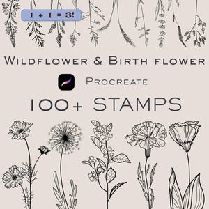 Wildflower & Birth Flower Procreate Stamps | Floral Brushes Pack | Tattoo, POD, Journaling