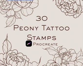 Peony Tattoo Procreate Brush Stamps, Floral Design Set (Digital Download)