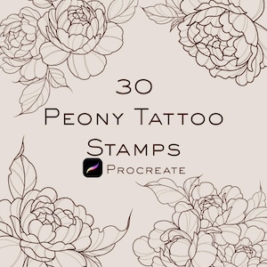 Peony Procreate Brush Stamps, Peony Tattoo, Leaf Peonies Brush Set, Commercial Use