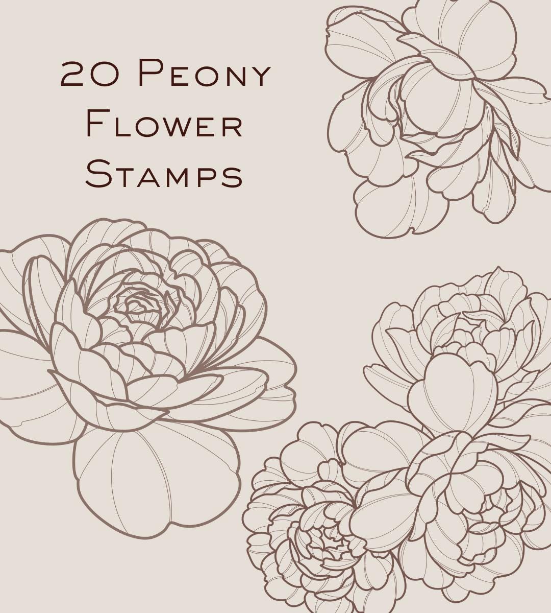 Peony Tattoo Procreate Brush Stamps, Floral Design Set (digital ...