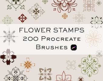 Flower Procreate Stamps 200 floral ornaments for procreate, nature stamps, Tattoo flower brushes journal flowers, wedding stationary flowers