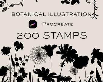 Botanical Procreate Brushes, Minimalistic Flower Brushes, Floral Stamps, Tattoo Flowers, tattoo stamps, journaling brush procreate, wedding