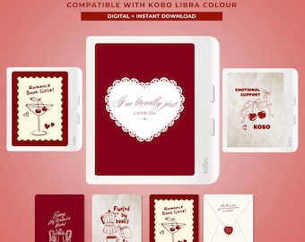 Romance Book Girl Kobo Libra Colour Lockscreens | Aesthetic Screensavers for Kobo Libra Colour | Digital Download eReader Wallpaper