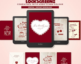 Romance Book Girl Kobo Screensavers | Kobo Clara Colour Lockscreens | Digital Download for E-Readers | Book Lover Aesthetic