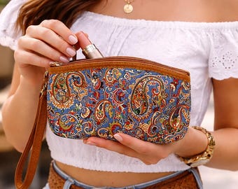 Boho Woven Fabric Cosmetic Bag – Colorful Handmade Festival Travel Purse