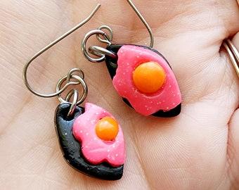 Dainty Flowers- Polymer Clay Dangling Black and Vibrant Hypoallergenic Earrings