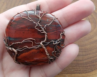 Intertwined Trees in Mars/ Red Poppy Jasper Wire Wrapped with Copper Wire Tree of Life Pendant/Necklace