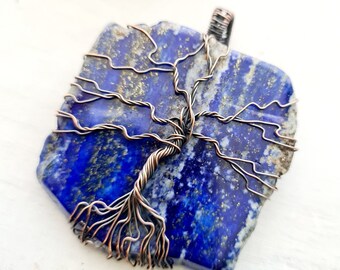 Alambre de losa de lapislázuli envuelto con alambre de cobre Colgante / Collar / Regalo de aniversario / OOAK