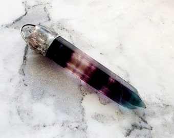 Rainbow Fluorite Pendulum/ Hexagonal/Obelisk Single point Wand Crystal Soft Soldered (Silver bearing Lead Free)Pendant/Necklace/ Anniversary