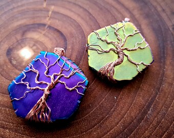 Día o Noche / Alambre de ágata iridiscente recubierto de titanio envuelto con alambre de cobre Colgante / Collar / Regalo de aniversario / OOAK