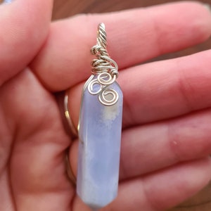 Crazy Lace Agate Pendulum/ Hexagonal/Obelisk Double point Wand Crystal Wrapped with Sterling Silver Wire Pendant/Necklace/ Anniversary Gift