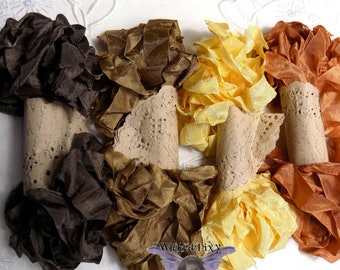 24 Yards Vintage Hug Snug Seam Binding Ribbon - METALS #1 - 6 Yards Each of 4 Colors - crinkled scrunched Brown Copper Yellow Gold Bronze