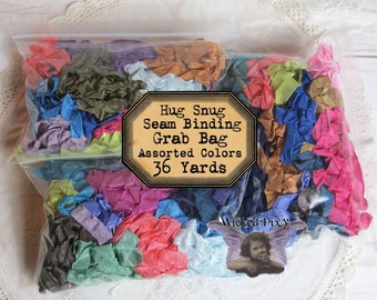 36 Yards Grab Bag Genuine Vintage Hug Snug Seam Binding Ribbon - Crinkled Scrunched Assorted Colors Crinkle Shabby Bundle Lot