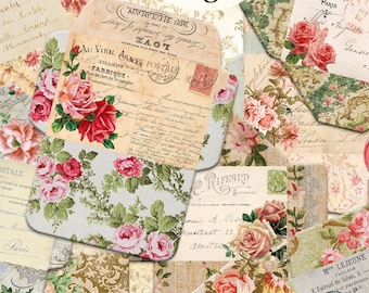 Shabby Pink Roses French Envelopes - Printable - Vintage Style Embellishments Junk Journal Antique Full Size and Mini