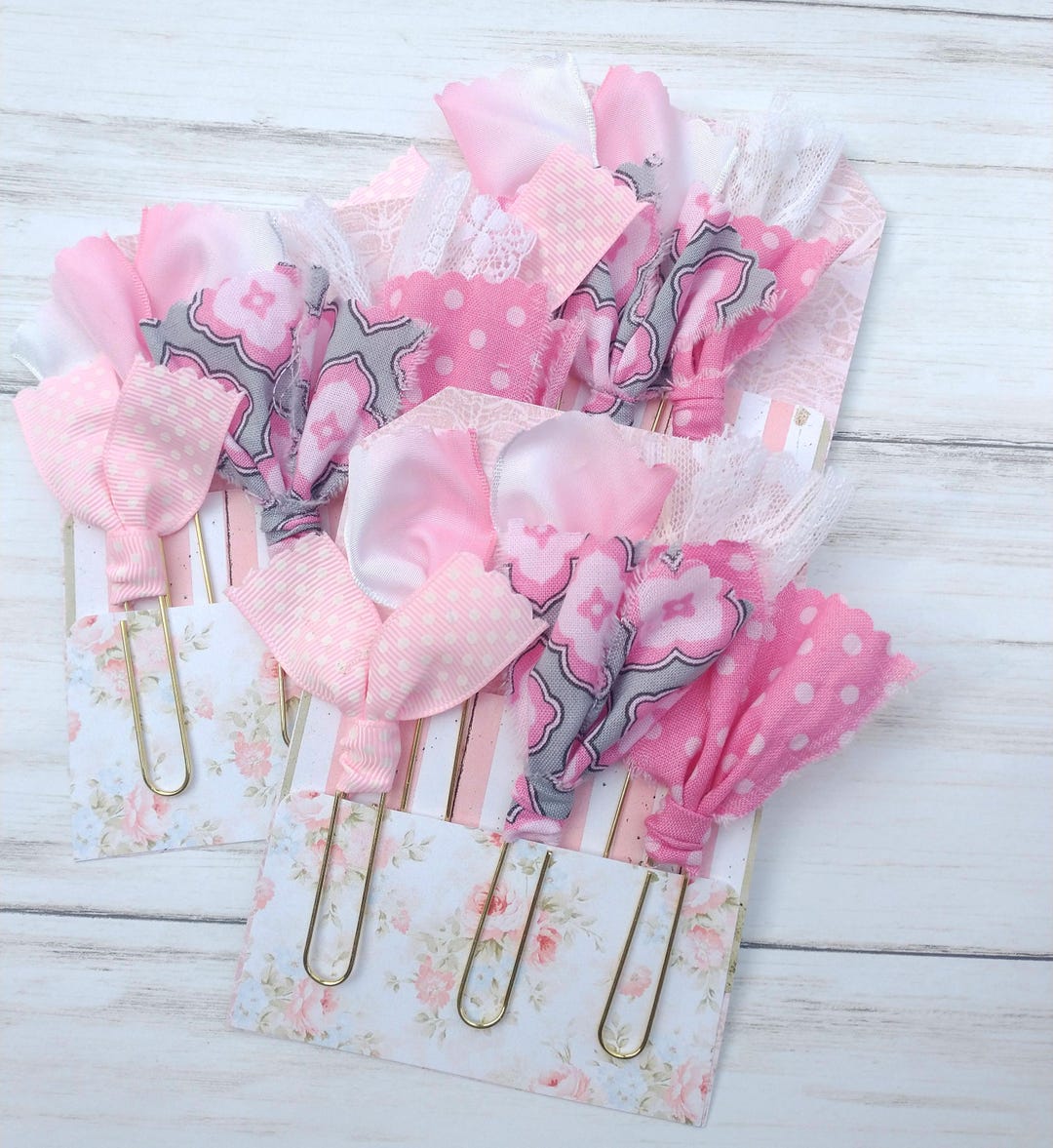 Paperclip Ribbon Bookmarks Pink Fabric, Ribbon, and Lace Paperclip Bookmarks for Journal, Planner ...