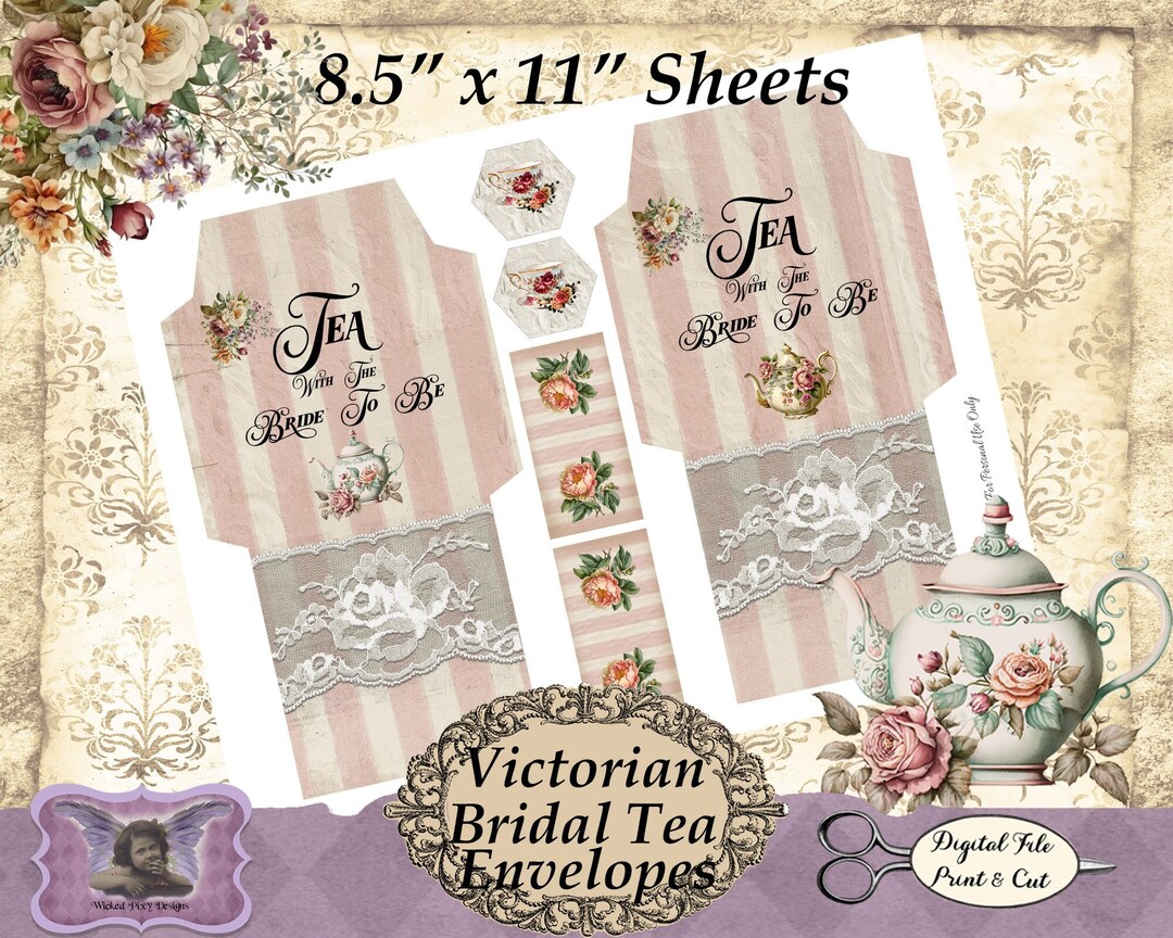 Tea Bag Favor Envelopes, Victorian Bridal Tea Shower, PRINTABLE Tea Bag Holder Vintage Victorian ...