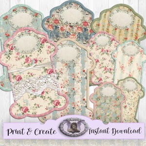 Vintage bloemenlint veterhouders - afdrukbaar - vintage stijl versieringen junk dagboek antieke stijl, groot en klein