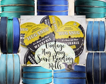 3 Rolls Vintage Hug Snug Seam Binding Ribbon Rolls - Blue Aqua Turquoise Green 100 Yard Rolls
