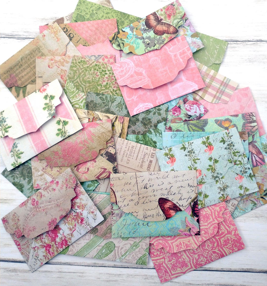 Handmade Mini Paper Envelopes, Cottage Core Floral, 3 Sizes, Set of 10 ...