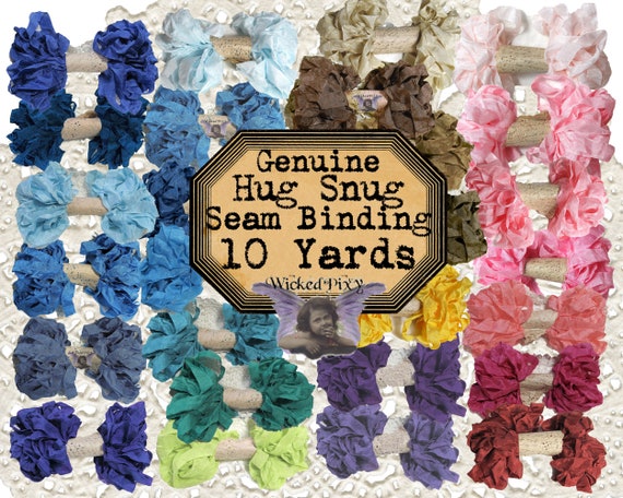 10 Yards Vintage Hug Snug Seam Binding Ribbon - Many Colors - Crinkled Scrunched Shabby Ribbon