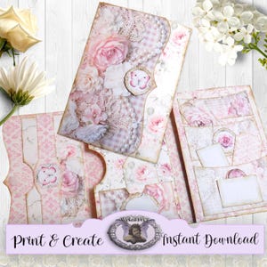 Druckbares 4-fach Flip Folio Journal Wallet Kit - Akkordeon Umschlag und Tasche Ephemera Papier Scrap halter