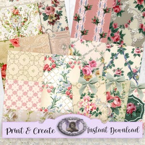 Antique Wallpaper Scrap Digital Paper & Tags, Shabby Vintage Printable Collage Sheets, Journal Embellishments