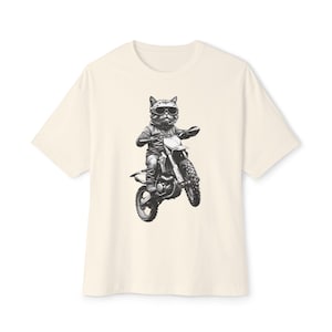 Cool Cat Motorcycle Tee, Unisex Oversized T-Shirt, Funny Animal Graphic Top, Gifts for Cat Lovers, Casual Wear, Birthday Tee