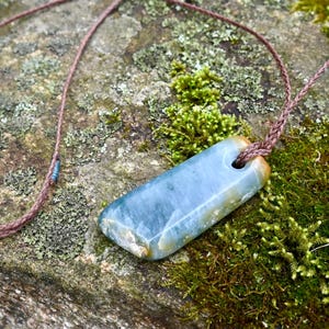 Hand carved jade pendant necklace handmade from unique natural Blue Guatemalan jadeite jade, jewelry gift for him or her