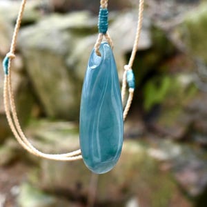 Hand carved jade pendant necklace handmade from unique natural Blue Guatemalan jadeite jade, jewelry gift for him or her