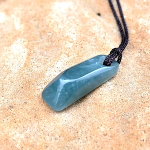 Hand carved jade pendant necklace handmade from unique natural Blue Guatemalan jadeite jade, jewelry gift for him or her