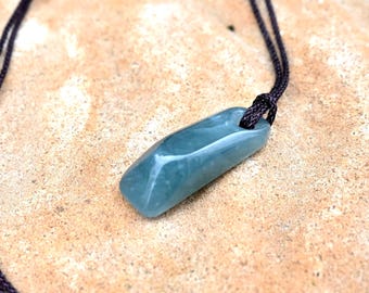 Hand carved jade pendant necklace handmade from unique natural Blue Guatemalan jadeite jade, jewelry gift for him or her