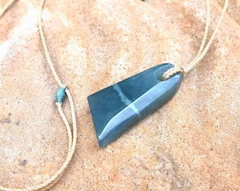 Hand carved jade pendant necklace handmade from unique natural Blue Guatemalan jadeite jade, jewelry gift for him or her