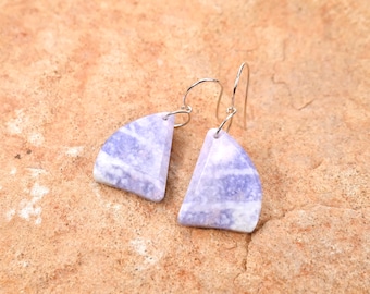 Hand Carved Lilac Jadeite Earrings: Sterling Silver Hooks
