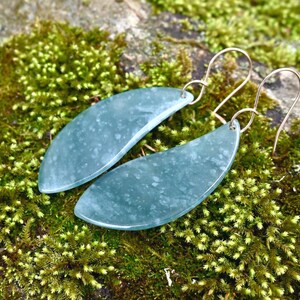 Hand Carved Jadeite Earrings: Guatemalan Blue Green Gemstone, 14k Gold Fill