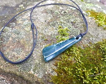 Hand carved jade pendant necklace handmade from unique natural Blue Green Guatemalan jadeite jade, jewelry gift for him or her