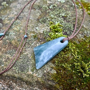 Hand carved jade pendant necklace handmade from unique natural Blue Guatemalan jadeite jade, jewelry gift for him or her