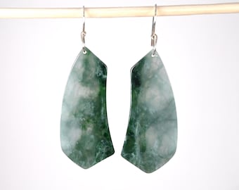 Hand Carved Guatemalan Jadeite Earrings: Sterling Silver Hooks