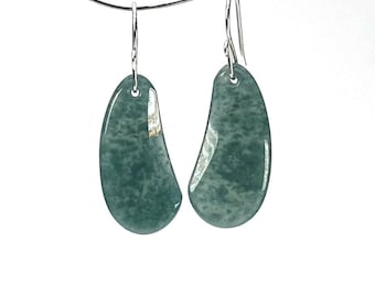 Hand Carved Blue Jadeite Earrings: Sterling Silver Hooks