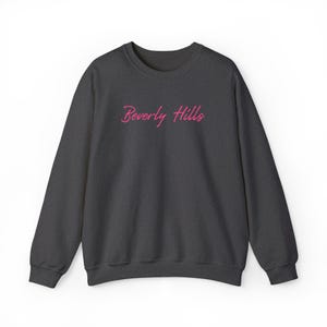 Embroidered Beverly Hills Crewneck Sweatshirt Pink Writing