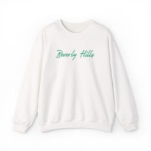 Embroidered Beverly Hills Crewneck Sweatshirt Green Writing