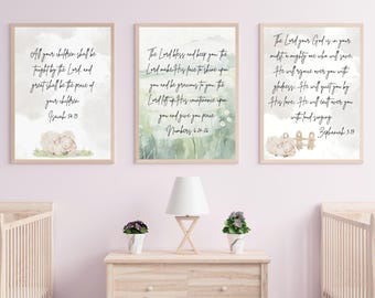 Arte de parede cristã para berçário para impressão | Conjunto de versículos bíblicos "O Senhor te abençoe" | Versículos bíblicos em aquarela sobre ovelhas